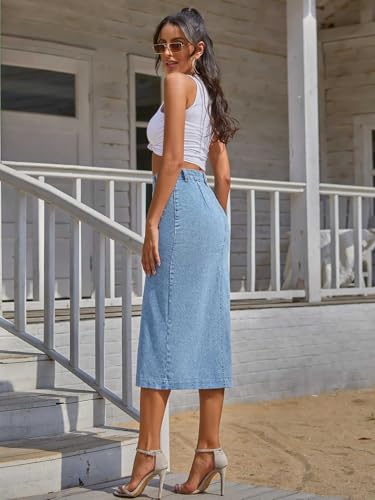 Image of GRECIILOOKS Denim Skirt for Women | Long Skirt for Women | Skirt for Women | Denim Skirt for Women Long | Pencil Skirt for Women