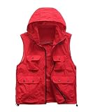 M2C Mens Hooded Mesh Multiple Pockets Traveling Vest L Red