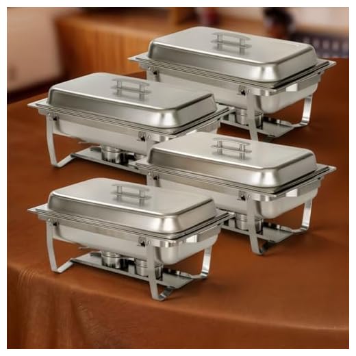 Alpha Living 4 Pack 9.5QT Chafing Dish Full Set – Stainless Steel Catering Chafer with Lids, Pans & Fuel Holders – Buffet Food Warmers for Parties, Events & Weddings (Rolled Edges)