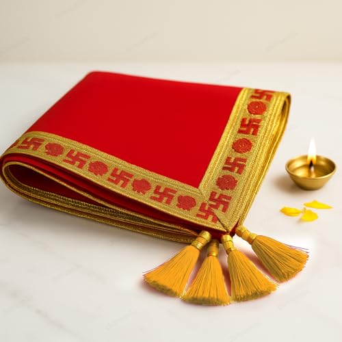 Image of CHITRASHILA Pooja Vastra /Asan Red Velvet Cloth 12 X 18 Inches Pack of 2