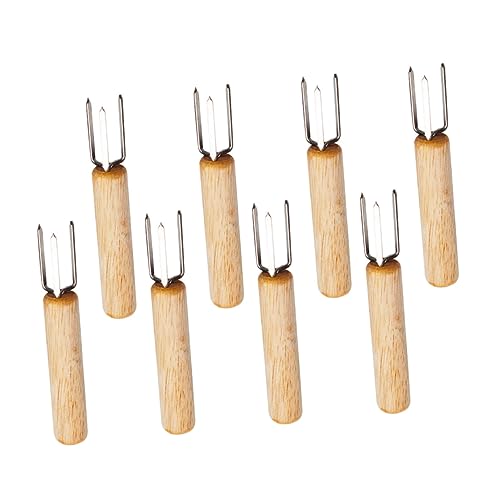 Gogogmee 8Pcs Stainless Steel Corn Forks with Wooden Handles Durable Bbq Utensils for Grilling Corn the Cob for Outdoor Barbecues Picnics Family Gatherings