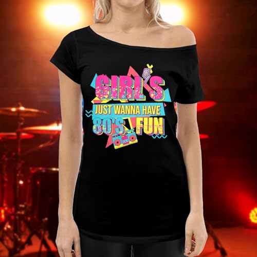 90s 80s Outfit for Women 80's Theme Party Disco Shirt Off The Shoulder Tops Vintage 90s Neon Off Shoulder Top4