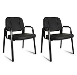 CLATINA Office Reception Guest Chair with Bonded Leather Padded Arm Rest Modern Style for Waiting Co