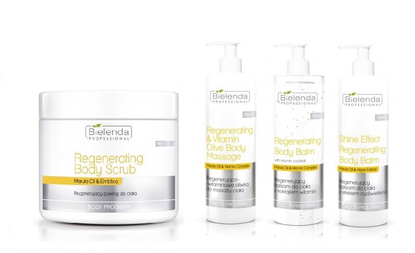 BIELENDA PROFESSIONAL Regenerations-Körperpflegeset - Body Balm, Vitamincocktail Balsam, Massageöl & Körperpeeling mit Marula Öl