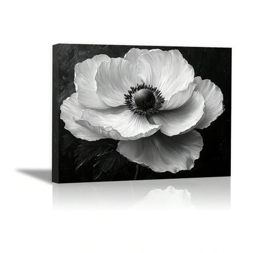 Peinture abstraite en noir et blanc grand tableau floral avec cadre 70x100