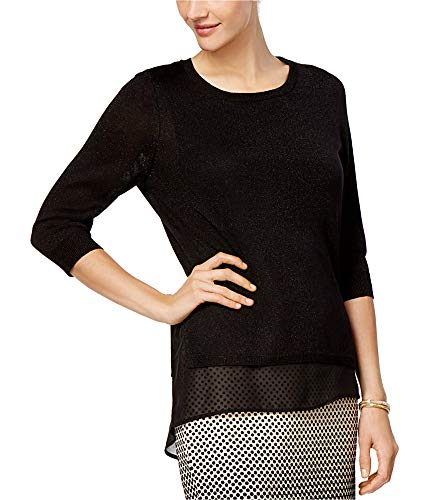 Ny Collection Womens Layered Pullover Knit Blouse, Black, Small #TOP10