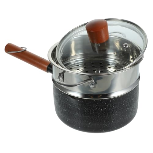 ZUNOXAZ Nonstick Mini Enamel Milk Pot with Steamer Basket 16cm Hammered Surface Small Saucepan for Baby Food Cooking and Instant Noodles