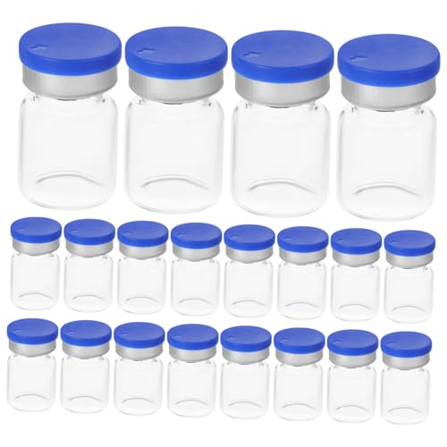 JECOMPRIS 20pcs Small Pill Containers Lids Glass Vials Bottles for Essential Oils Powder Pharma Use
