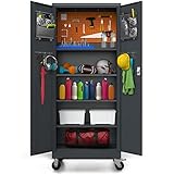 METALTIGER Metal Storage Cabinet with Wheels -Multifunctional Garage Storage Closet with Locking Doo