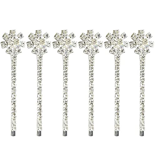 6 Pcs Crystal Flower Hair Pins Silver Rhinestone Bobby Pins Stylish Hair Accessories for Women