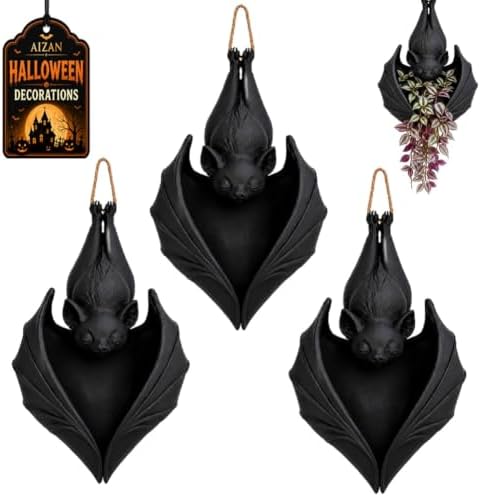 Hanging Bat Plant Pot, Halloween Planter Gothic Hanger Holder Hom...
