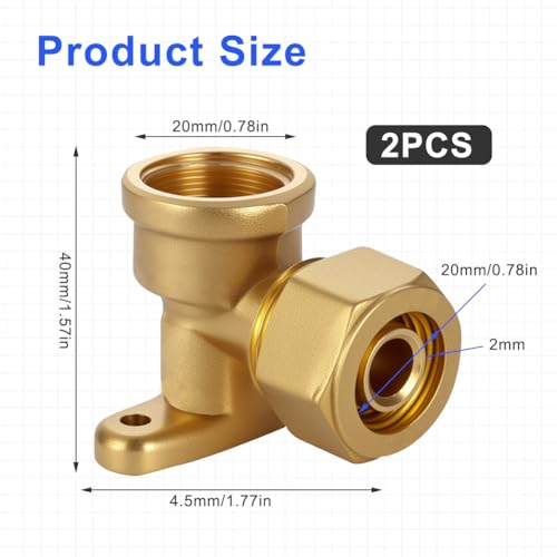 Tulov 2 Stück 20 x 2,0mm Schraubfitting mit DVGW- 1/2\ IG Wandwinkel,Schraubfitting Winkel Übergang,Verbundrohrsystem Schraub-Kupplung Winkel für Mehrschichtverbundrohr und Aluverbundrohr