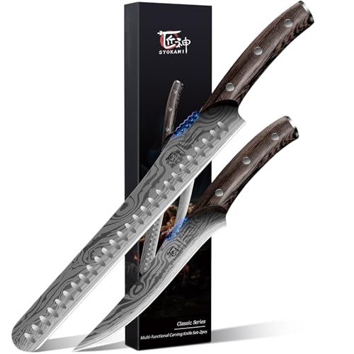 Comparison: Best Knife For Bbq Meat 8 SYOKAMI BBQ Carving Knives Set, Brisket Slicing Knife and Boning Knife for Meat Cutting, Razor Sharp Japanese Style High Carbon Steel Kitchen Knives, Wood Ergonomic Full Tang Handle, Ideal for Gift