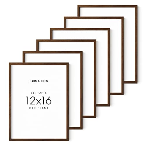 HAUS AND HUES 12x16 Picture Frame - Set of 6 12 x 16 Picture Frame Sets For Wall Collage, Frame 12x16 Wood Picture Frames Wall Decor, 12 by 16 Frames For Wall Decor Living Room (Walnut Oak Frame)