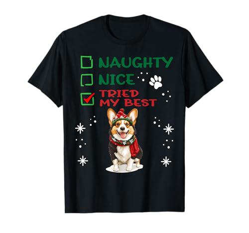 Lindo Cardigan Welsh Corgi Perro Navidad Travieso Niza Probado Camiseta