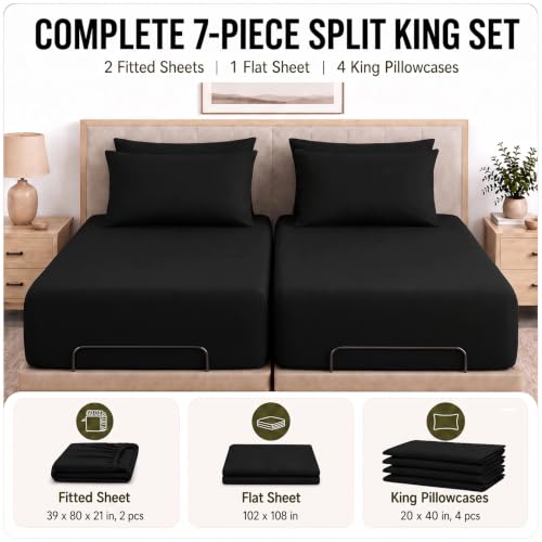 Image of CozyLux 7-Piece Split King Sheets, Fits 18-21 Inch Mattresses, Oeko-TEX