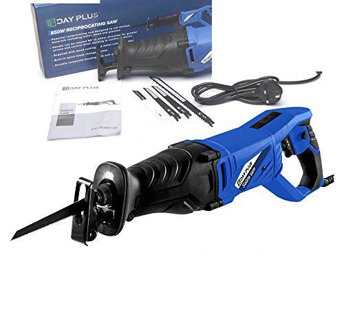 Heavy Duty 850W 240V Variable Speed Reciprocating Saw 0-2800SPM Sabre Saw with Non-Slip Rotary Handle (90° Left & Right) Cutting Tool with LED Light 4 Saw Blades (Wood and Metal)