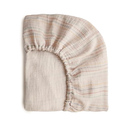 Image of mushie Extra Soft Muslin Fitted Crib Sheet | 192 Thread Count | 28"x 52" (Retro Stripes)