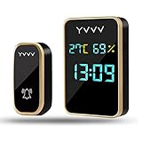 Timbre Inalámbrico Exterior Impermeable,YVVV Con Pantalla de Tiempo,Temperatura y Humedad, 38 Melodías,4 Niveles de Volumen, no Necesita Batería Negro el Timbre es Adecuado Para el Hogar Y el Interior