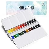 MEI LIANG 24 Colors Solid Watercolor Paint Set, Vibrant and Highly Pigmented Colors, Removable Pans and Built-in Palette, Portable Metal Case for Students, Beginners, and Outdoor Sketching
