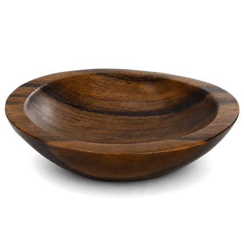 ZENFUN Wooden Decorative Bowl, Walnut Tray Dish Kitchen Dining for Fruit and Salad, Round Hand Crafted Walnutwood Serving Bowl, Home Decor Wood Bowls 10.8" Diameter x 2.6" Height, Seamless