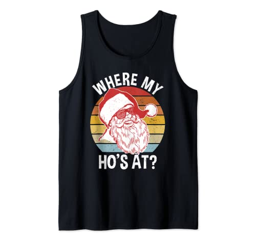 Hombre Vintage Hipster Funny Santa Shirt | ¿Dónde está mi Ho? Camiseta sin Mangas