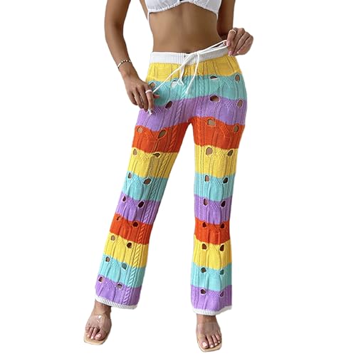 VOIKERDR Summer Pants for Women Hollow Out Crochet Pants Beach Pants Y2K Pants Streetwear