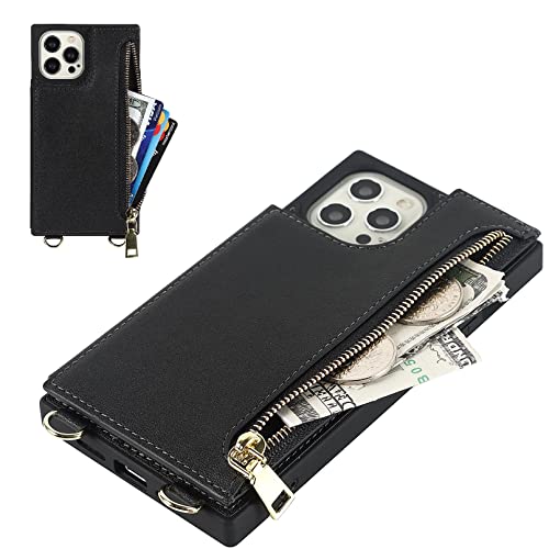 Jaorty Crossbody Wallet Case For Iphone 12 Pro Max With Card Slot Holder,Iphone 12 Pro Max Magnetic Flip Folio Purse Case, Pu Leather Zipper Handbag With Detachable Lanyard Strap 6.7 Inch (Black) #TOP4