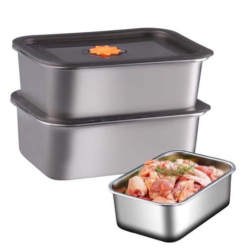 imposyu Lot de 2 Boite Alimentaire Inox Boîtes de Conservation Rectangulaires en Acier Inoxydable 316 avec Couvercle Pour Restaurant, Cuisine,...