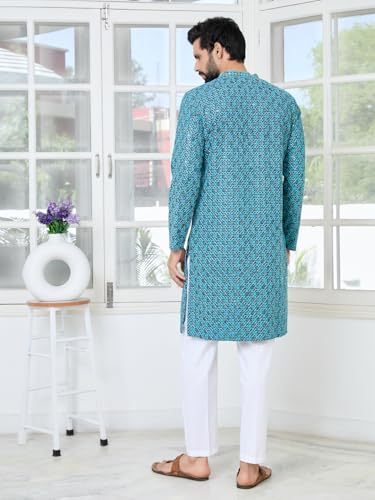 Image of See Designs Men's Full Sleeve Mandarin Collar Men Embroidered Straight Long Kurta - Festive Collection