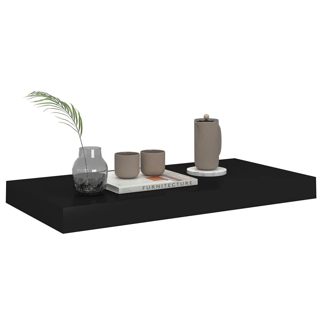 Estantería flotante negra 50 x 23 x 3,8 cm, moderna estantería de pared de MDF, soporte invisible, para libros, decoración y coleccionables, diseño robusto