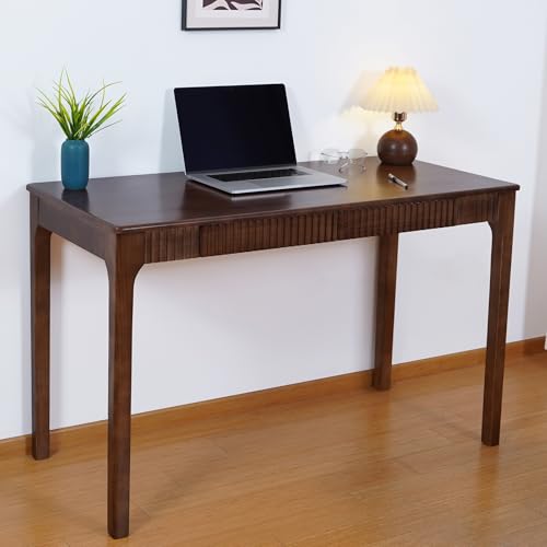 JTYP Solid Wood Desk with Drawer, Small Writing Desk for Small Spaces,Gaming Study Home Office Workbench woodenDesks for Work, 39 inch Wooden Computer Desk for Bedroom Walnut Color