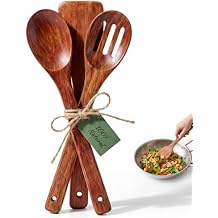 HANSGO Wooden Spoons for Cooking, 3PCS Kitchen Utensils Set for Nonstick Pans, 12Inch Wooden Spatula for Stirring Frying Mixing, Sturdy & Smooth Edges, Kitchen Gifts for Women, Cooking Gifts for Men