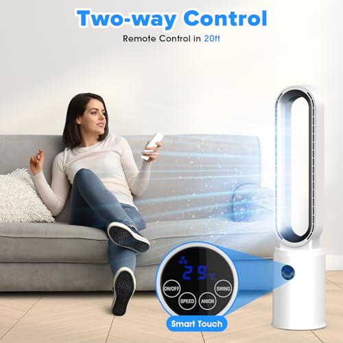 MoraRise Bladeless Tower Fan with Anion Air Purifier, 97cm Cooling Fan with Remote, 24 Speeds, 90° Oscillation, 12H Timer, Ultra-Quiet Floor Fan for Home Office Bedroom (White/Silver) - Image 7