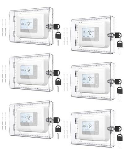 AUURIO 6 PCS Upgraded Thermostat Lock Box with Key Large Space Thermostat Cover Seamless Anastomosis Clear Decorative AC Lock Box Cover on Wall Fits Thermostats 4.8 H x 6 W or Smaller