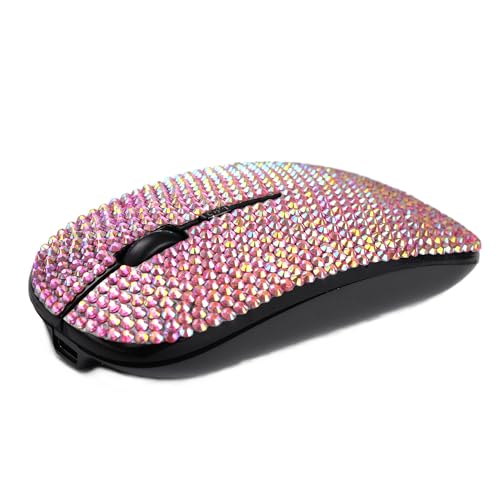 Bling Luxury Crystal Rhinestone 2.4G Wireless Slim Flat Rechargeable Optical Mice Gift - Rose Red3