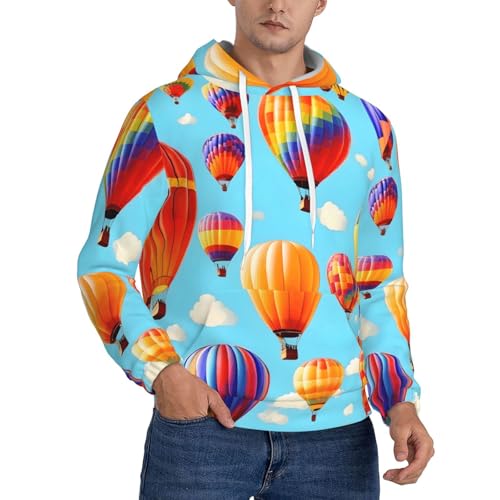 Sweat à capuche imprimé montgolfières pour homme avec cordon