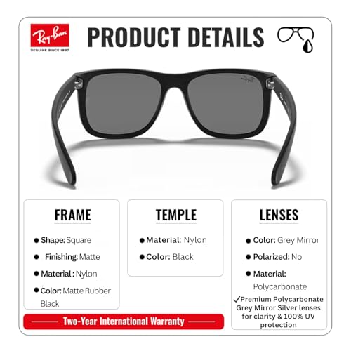 Image of Ray-Ban RB4165 JUSTIN COLOR MIX Square Shaped Sunglasses for Men with Official RAYBAN Eyewear Kit