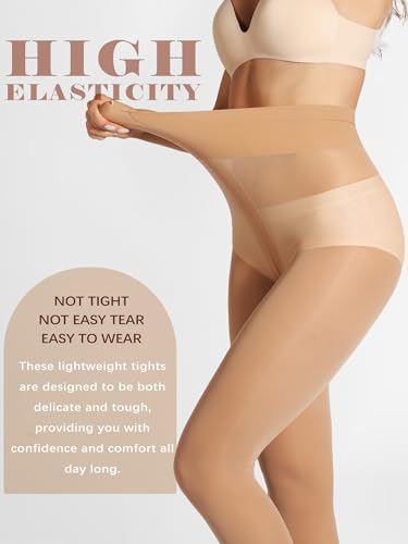 Image of Ultra Strong Pantyhose for Women, Control Top Sheer Tights for Women with Reinforced Toes, Medium, Dark Nude