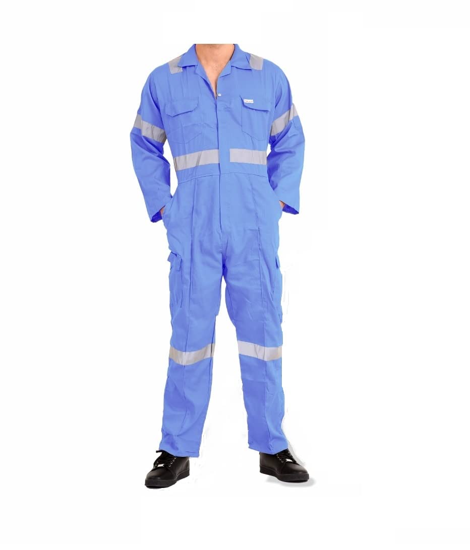 vsell24Jsafe Work Ware Industrial Cotton Coverall With Reflective Tapes Light Blue
