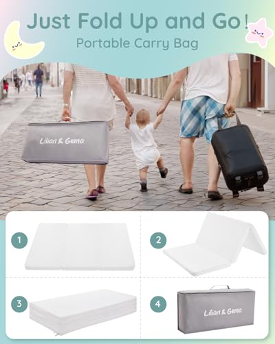 Lilian&Gema Pack and Play Mattress 38"x26"x1.5", Pack N Play Mattresses Pad for Play Pen and Playard, Premium Foam Playpen Mattress Topper with Washable Cover & Traveling Bag for Baby Toddler
