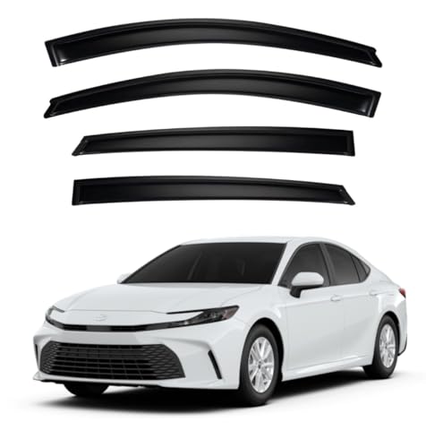 Image of Premium Smoke Car Door Visor Front+Rear Sun /Rain Guard Outside Mount Tape-On Window Visors Compatible with Toyo-ta Camry (2025-2026)