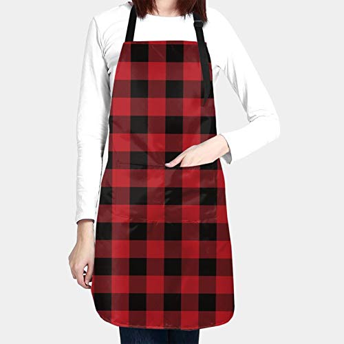Aprons For Women with pockets Black Red Buffalo Check Plaid men Apron chef apron Waterproof For Kitchen Baking BBQ personalised