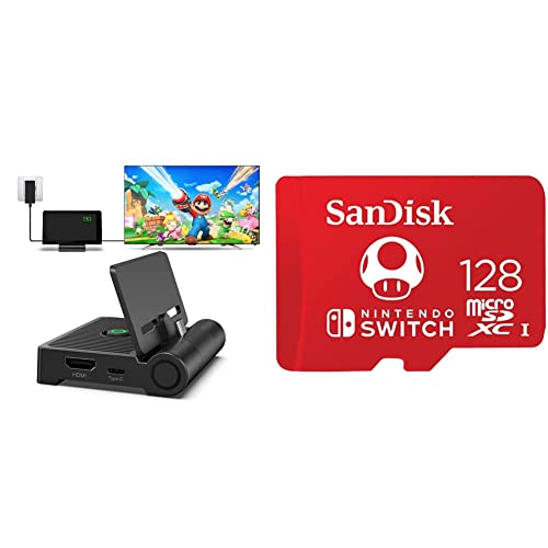 Switch Dock pour Switch/Switch OLED, innoAura Station d'accueil TV Foldable Switch, Station de Chargement Portable avec Port HDMI & SanDisk Carte microSDXC UHS-I pour Nintendo Switch 128Go