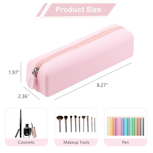 Cute Silicone Makeup Brush Holder, Soft Portable Cosmetic Brush Bag with Zipper, Travel Makeup Brush Case(01Lightpink)2