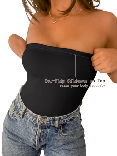 Image of eoeoo Women's Strapless Tube Bodysuit Double Lined Slim Fit Backless Thong Bodysuits Tops