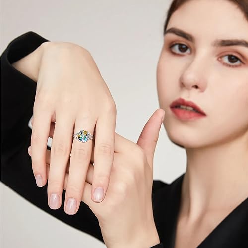 Sunflower Ring for Women 925 Sterling Silver Tree of Life Ring Sunflower Flower Jewelry Gifts for Mom4