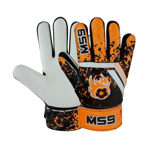 MS9 Kids Boys Children's Junior Football Goalkeeper Sports Soccer Goalie Gloves, Orange, Size 6 - Age 13 to 15 Years
