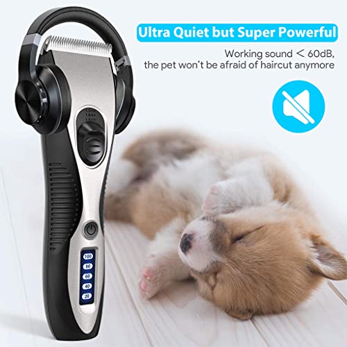 Image of Qpets Professional Rechargeable Trimmer for Dogs, Dog Grooming Kit Low Noise Dog Hair Trimmer for Grooming Thick Long Hair Adjustable Trimming Length with 2 Limiting Comb IPX7 Waterproof