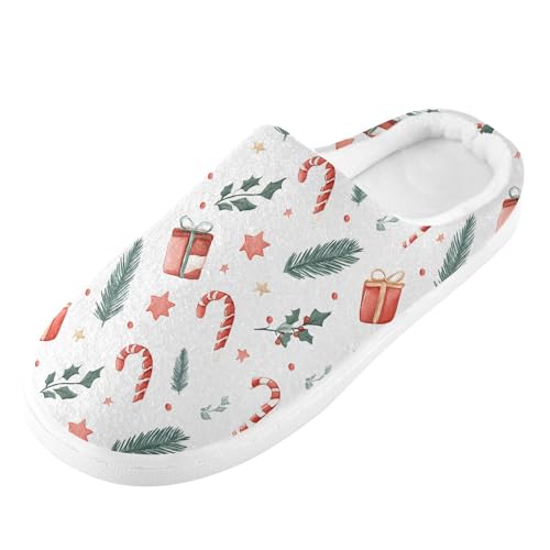 Fuzzy Memory Foam Slippers for Women/Men Candy Cane Gift Box Pattern Fluffy Winter House Shoes Indoor and Outdoor